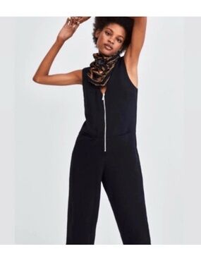 Zara Black Sleeveless Zip-Front Jumpsuit